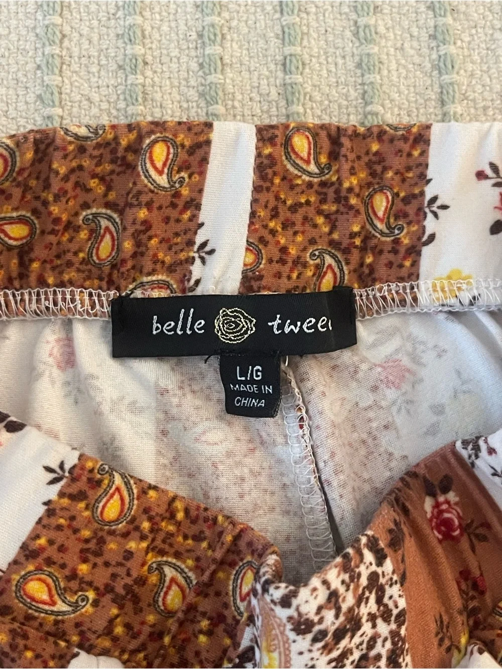 Belle Tweed Striped Floral Bell-Bottoms Pants - Size: Large